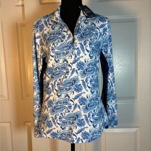 Cabana Life Blue and White Paisley Blouse